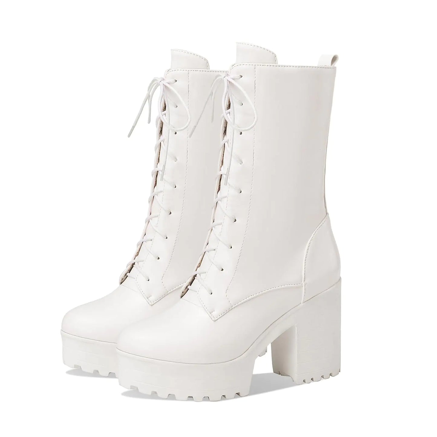 White Platform Lace Up Combat Boots