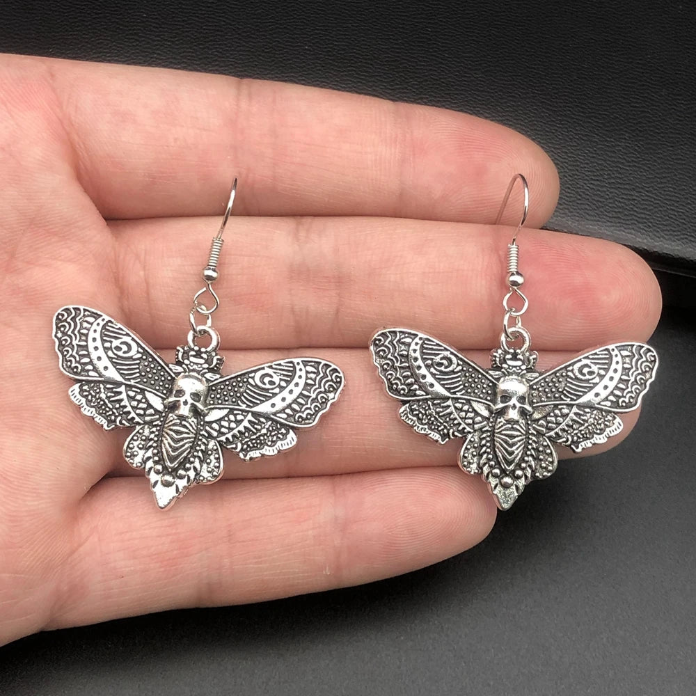Goth Aesthetic Punk Style Moth Pendant Women's Personality Earrings Skull Gothic Drop Earrings Female Party Jewelry Gifts