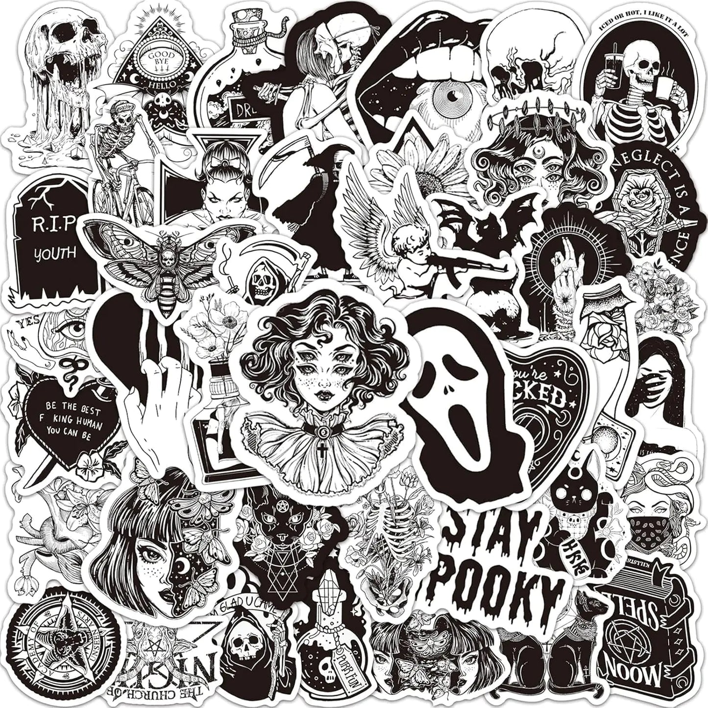 Black and White Goth Sticker Pack 50 Count