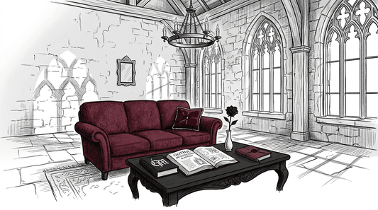 Couple relaxing in gothic styled living room