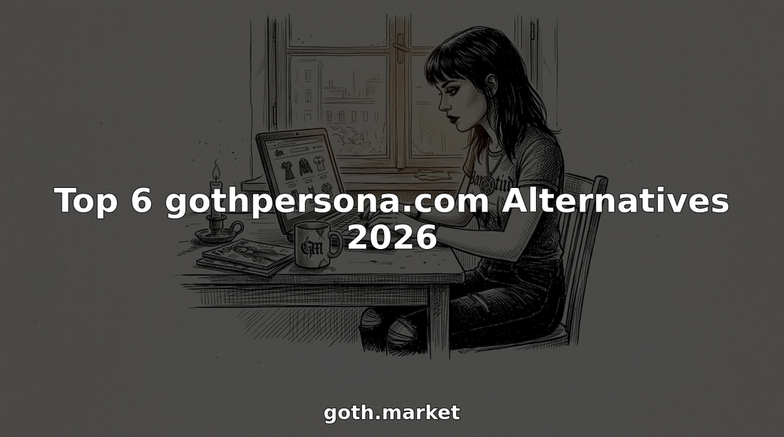 Shopper browsing gothic fashion at kitchen table