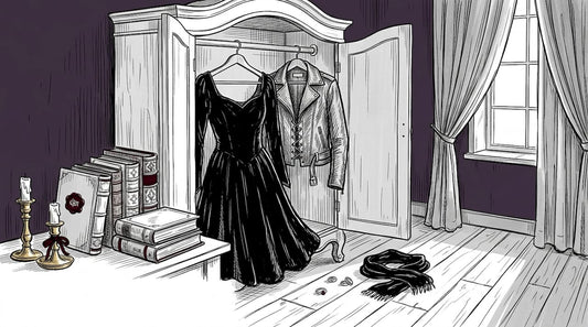 Woman selecting gothic clothing from wardrobe