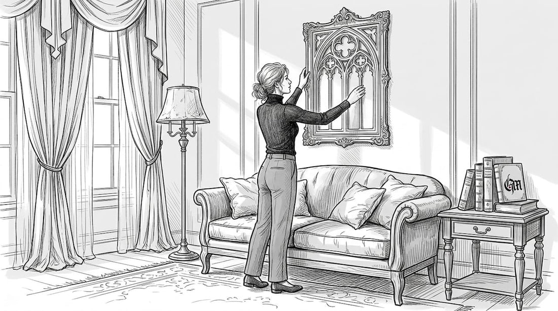 Victorian living room with gothic wall art