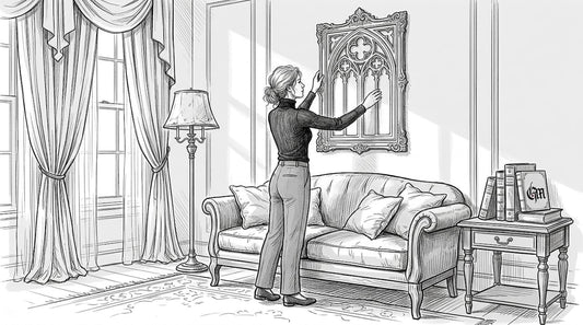 Victorian living room with gothic wall art