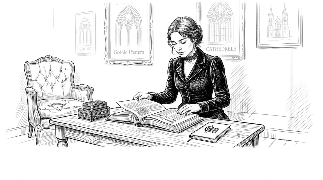 Woman reading about gothic fashion history