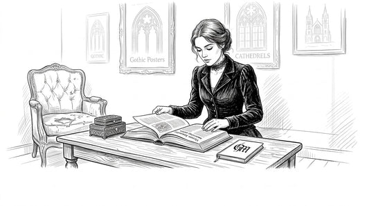 Woman reading about gothic fashion history