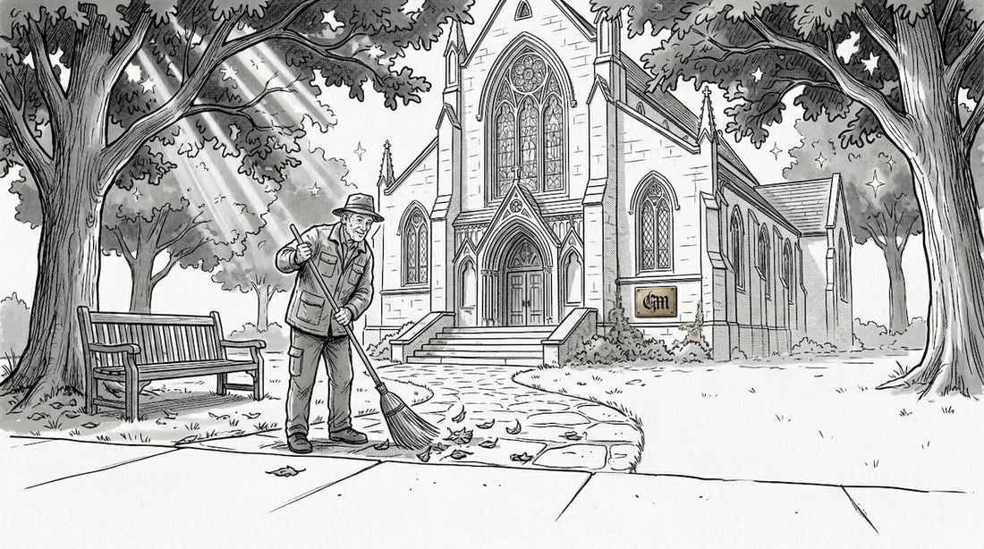 Historic Gothic Revival church with groundskeeper