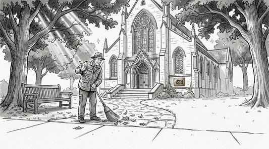 Historic Gothic Revival church with groundskeeper