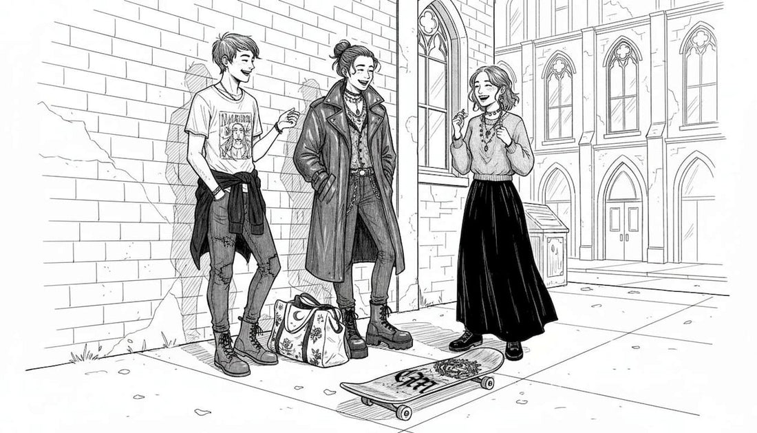 Young adults in alternative street fashion talking