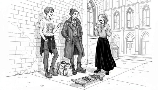 Young adults in alternative street fashion talking