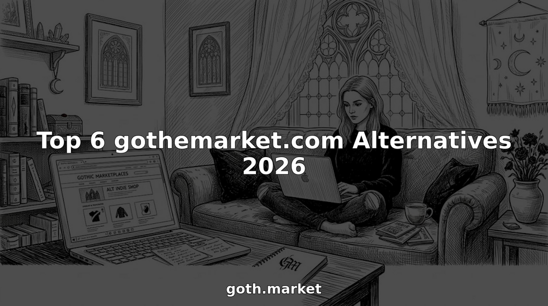 Woman researching alternative gothic marketplaces in living room