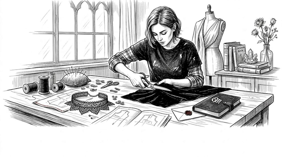 Fashion designer working with velvet fabric in studio