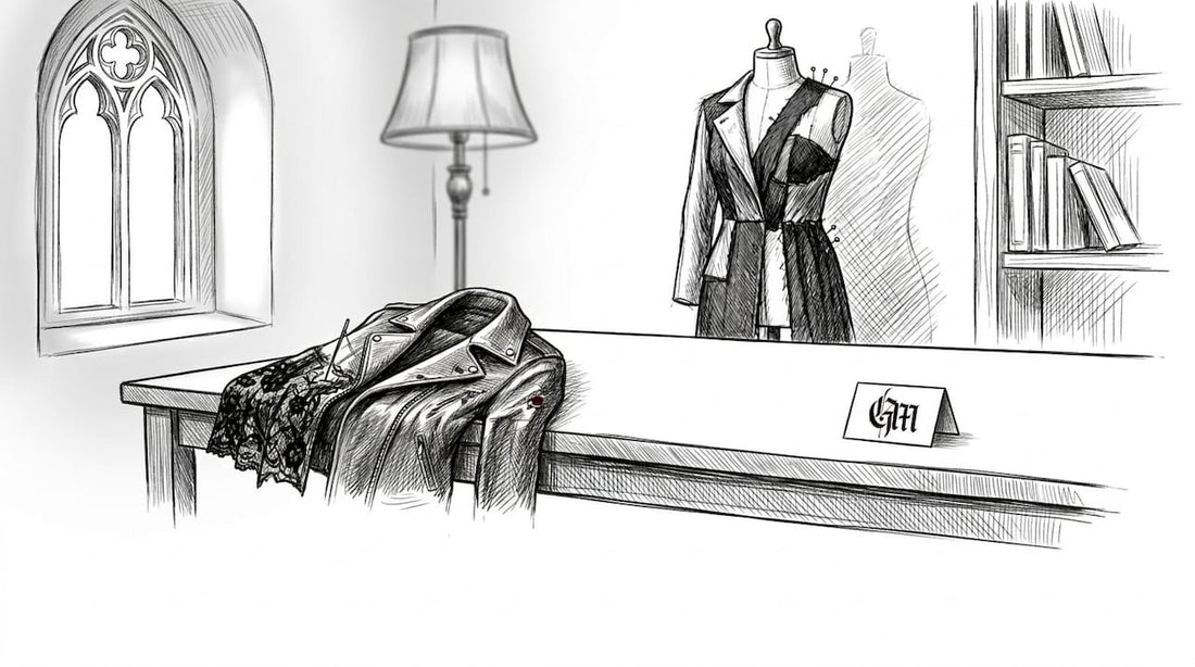 Designer working on horror-inspired jacket in home studio