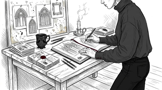 Artist sketching in lived-in studio workspace