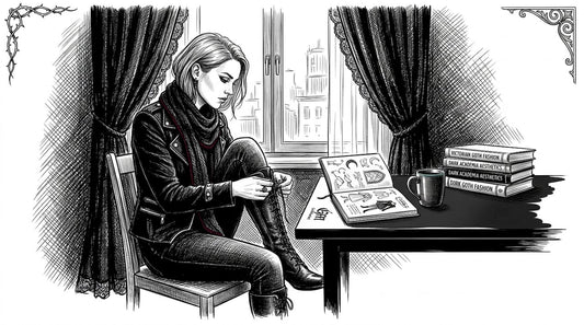 Woman in dark fashion dressing at dining table