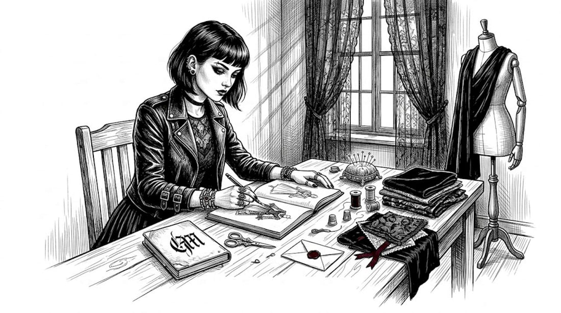 Gothic fashion designer working in studio