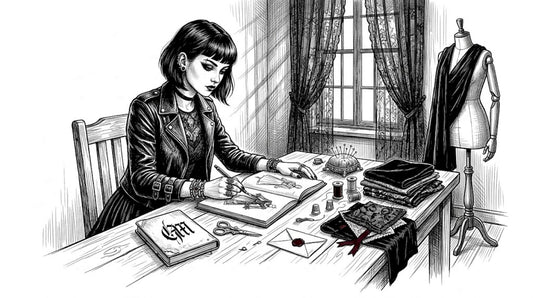 Gothic fashion designer working in studio