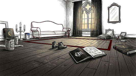 Woman marking floor in gothic living room