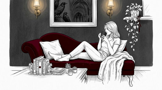 Woman relaxing in dark aesthetic living room