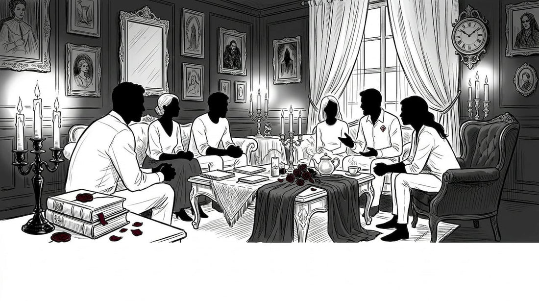 Group discussing alternative lifestyles in living room