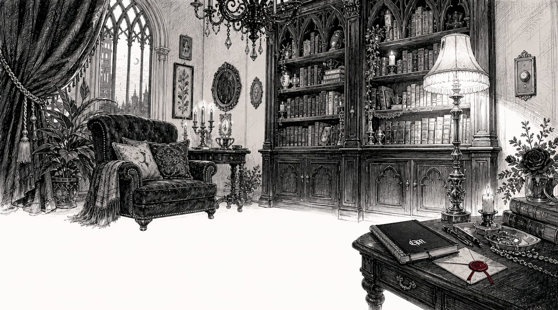 Woman adjusting dimmer switch in gothic room