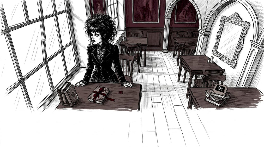 Person embodying trad goth fashion in Victorian setting