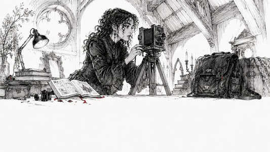 Photographer adjusting dark aesthetic camera setup