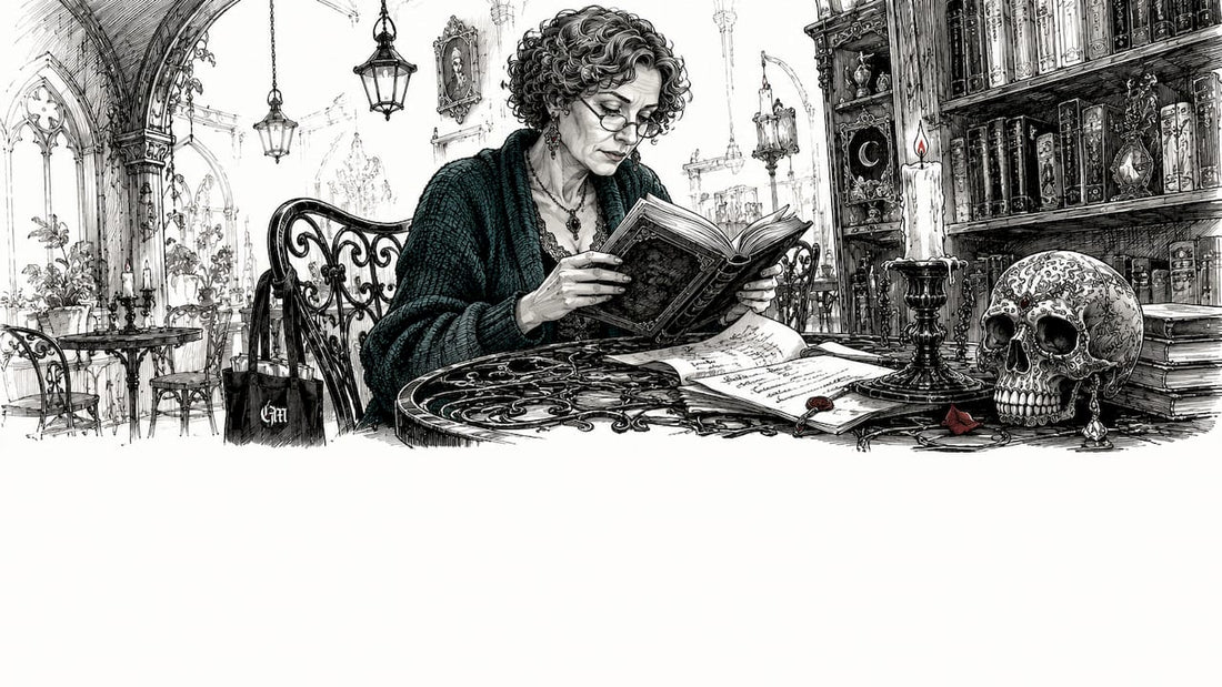 Woman reading Gothic fiction in home library