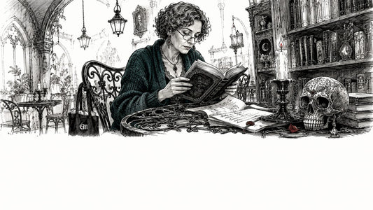 Woman reading Gothic fiction in home library