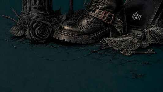 Pen and ink sketch of a gothic boot with gothic accents