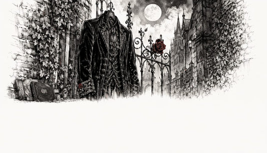 Victorian gothic velvet jacket on chair black and white sketch