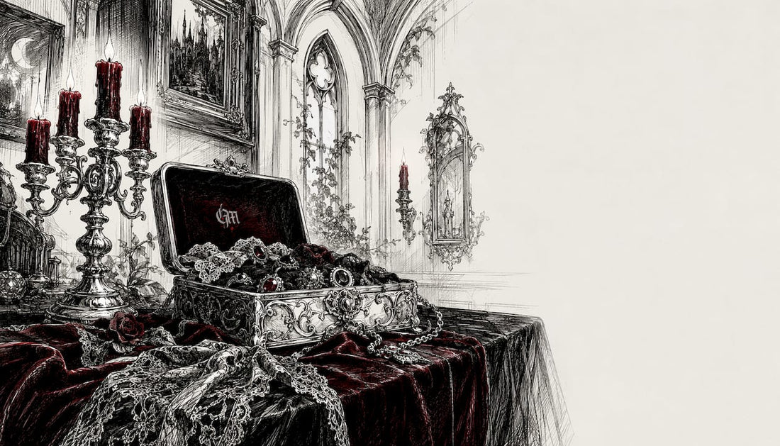 Victorian desk with gothic photography setup