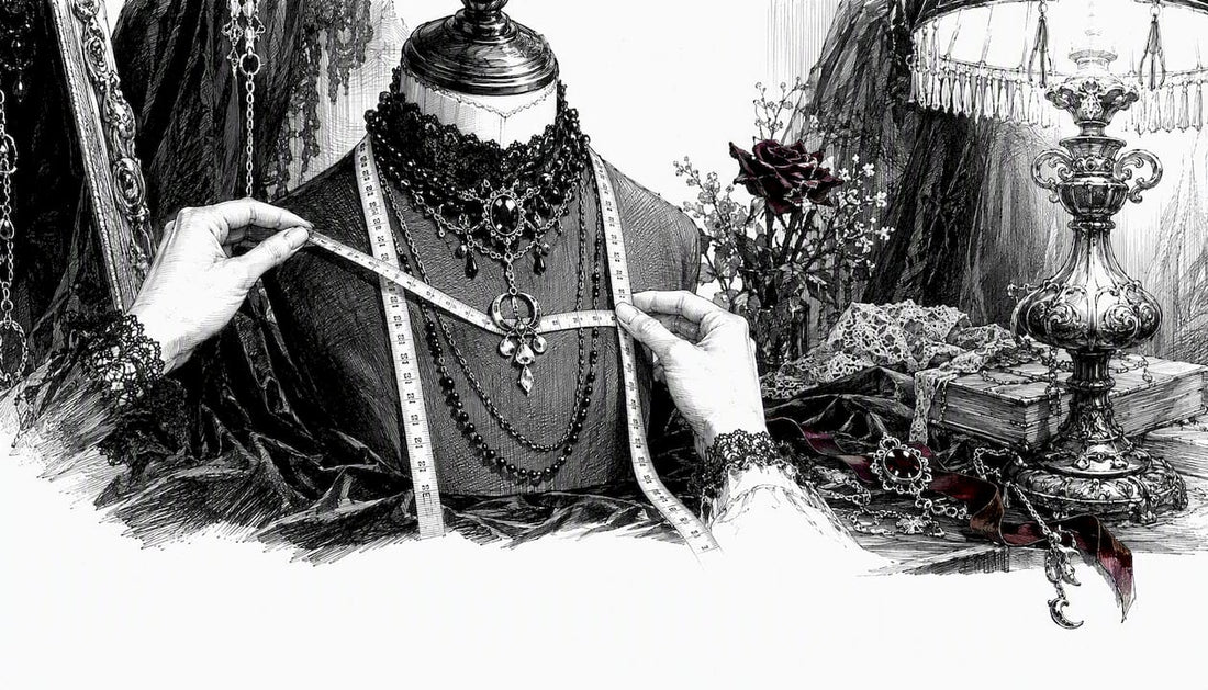 Measuring gothic necklace length on mannequin