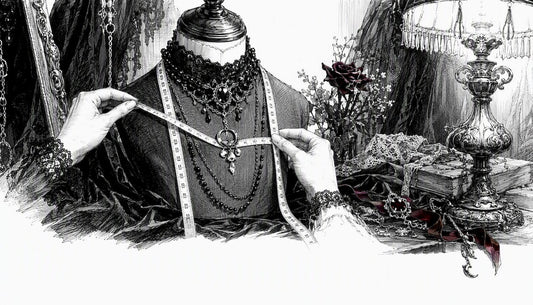 Measuring gothic necklace length on mannequin