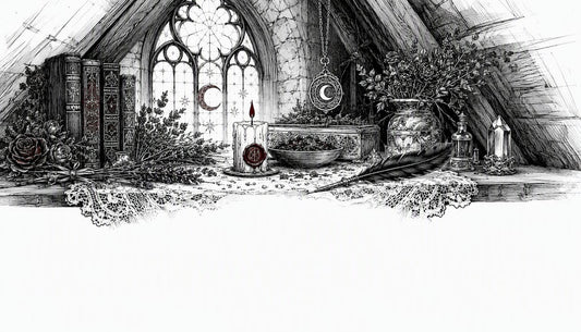 Sketch of a witchcraft altar with candle and bowl