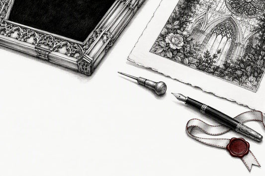 Artist proof print beside antique framing tools