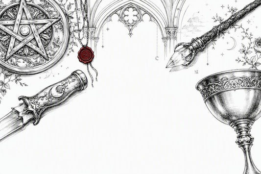 Four altar tools in gothic ink sketch