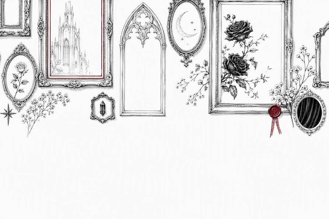 Gothic gallery wall frame arrangement sketch