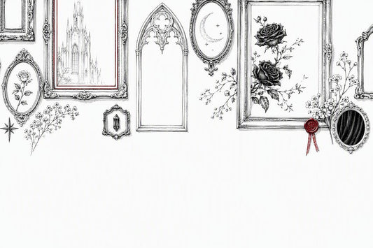 Gothic gallery wall frame arrangement sketch