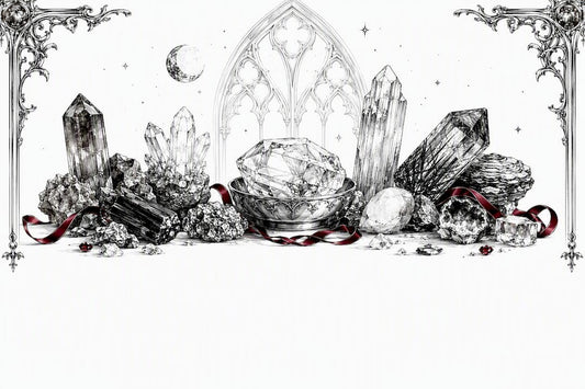 Crystal facets arranged beneath gothic arch