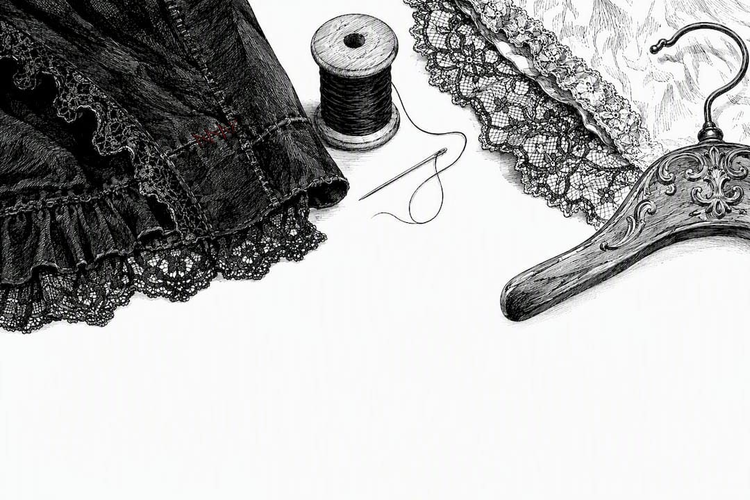 Repaired vintage fabric with sewing materials