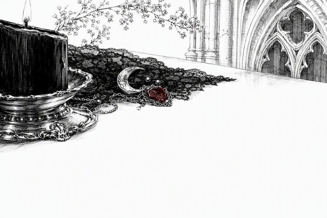 Cropped black candle on gothic altar