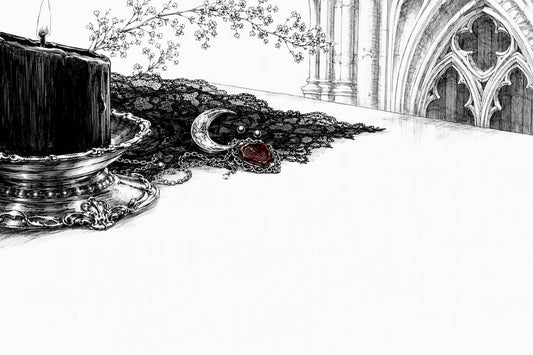 Cropped black candle on gothic altar