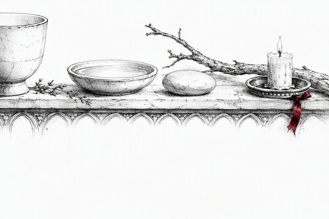 Household objects arranged as witchcraft tools