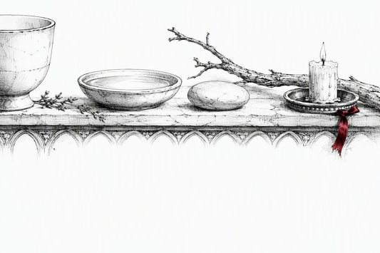 Household objects arranged as witchcraft tools