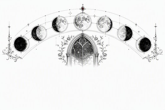 Eight lunar phases above gothic observatory