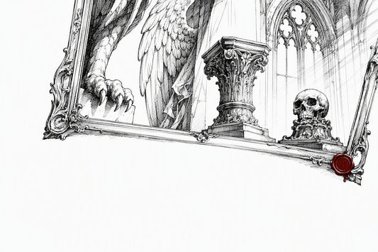 Partial gothic figurine forms in ink