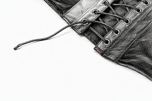 Waxed cord threaded through corset grommets