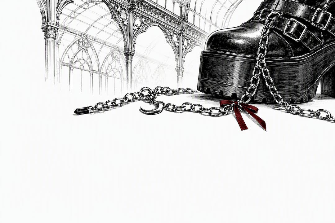 Cropped platform boot and chain in ink