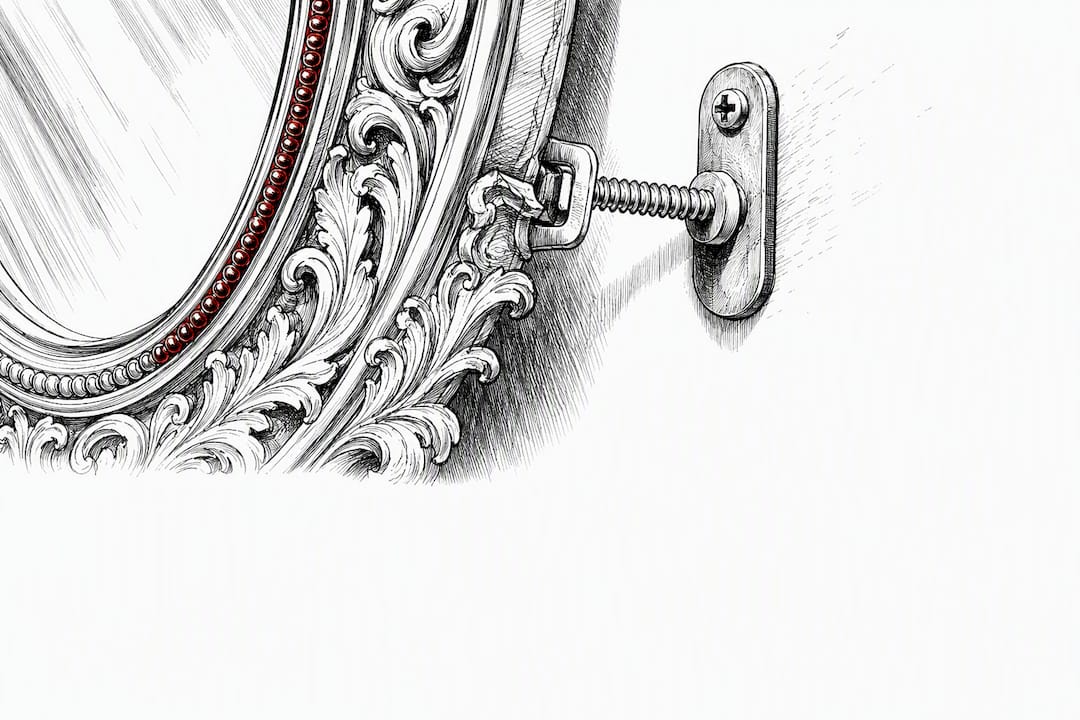 Cropped ornate mirror frame with wall anchor